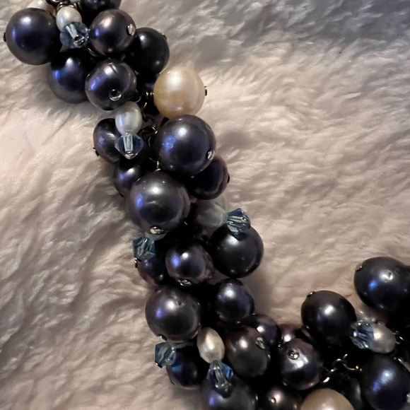 NWOT Genuine Tahitian Peacock Pearls n Crystal Statement Bib Necklace - Picture 7 of 14